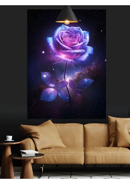 Mor Gecede Açan Bir Gül Dekoratif Kanvas - Mdf Ahşap Tablo fırsatları