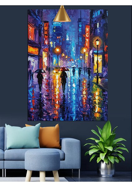 Gökdelenlerin Aydınlattığı Gece Şehir Manzarası Dekoratif Kanvas - Mdf Ahşap Tablo