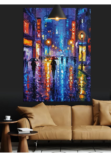 Gökdelenlerin Aydınlattığı Gece Şehir Manzarası Dekoratif Kanvas - Mdf Ahşap Tablo fiyatları