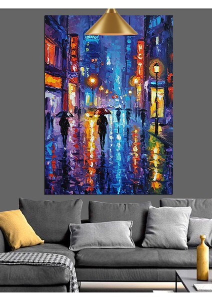 Gökdelenlerin Aydınlattığı Gece Şehir Manzarası Dekoratif Kanvas - Mdf Ahşap Tablo modelleri