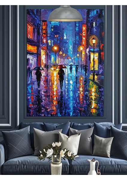 Gökdelenlerin Aydınlattığı Gece Şehir Manzarası Dekoratif Kanvas - Mdf Ahşap Tablo fırsatları