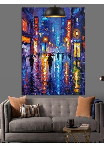 Gökdelenlerin Aydınlattığı Gece Şehir Manzarası Dekoratif Kanvas - Mdf Ahşap Tablo indirimleri