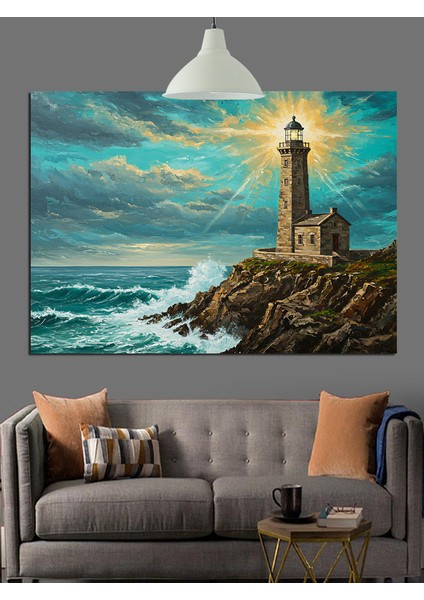 Deniz Feneri Fırtınalı Hava Dekoratif Kanvas - Mdf Ahşap Tablo