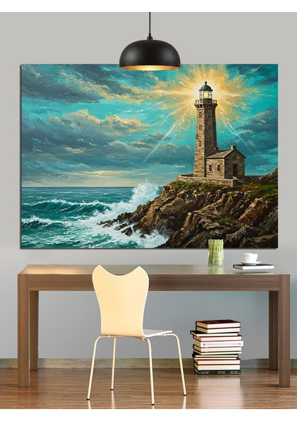 Deniz Feneri Fırtınalı Hava Dekoratif Kanvas - Mdf Ahşap Tablo fiyatları