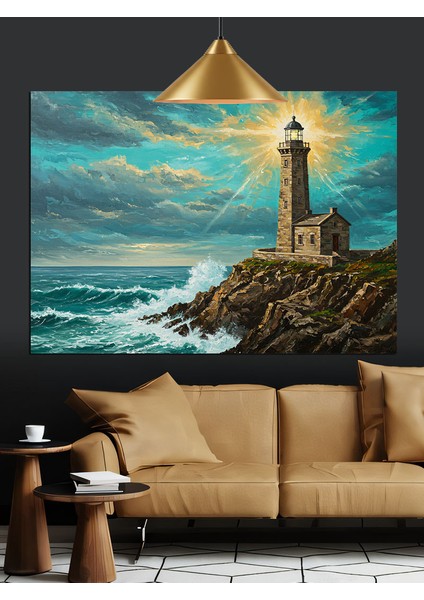 Deniz Feneri Fırtınalı Hava Dekoratif Kanvas - Mdf Ahşap Tablo fırsatları