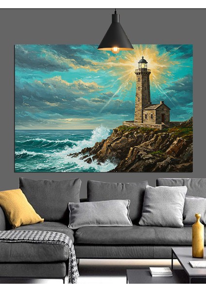Deniz Feneri Fırtınalı Hava Dekoratif Kanvas - Mdf Ahşap Tablo indirimleri