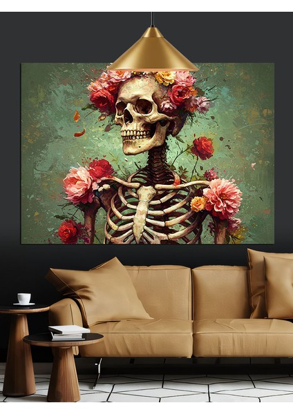 Çiçekli Kafatası Taçlı Kadın Iskelet Dekoratif Kanvas - Mdf Ahşap Tablo modelleri