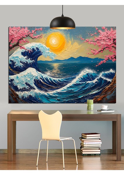 Japon Tarzı Dalga Güneş Manzarası Dekoratif Kanvas - Mdf Ahşap Tablo modelleri