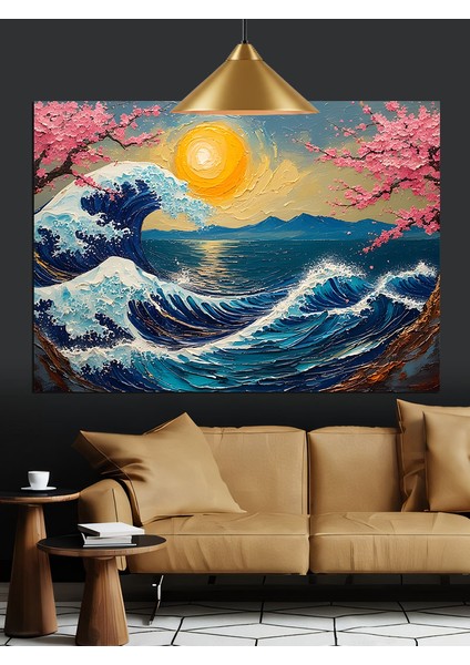 Japon Tarzı Dalga Güneş Manzarası Dekoratif Kanvas - Mdf Ahşap Tablo indirimleri