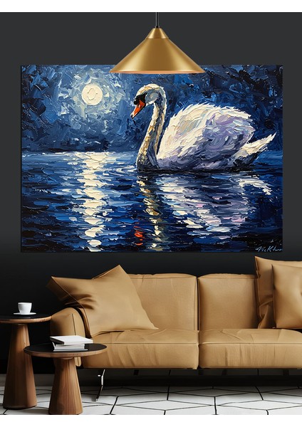 Ay Işığında Beyaz Kuğu Dekoratif Kanvas - Mdf Ahşap Tablo fiyatları