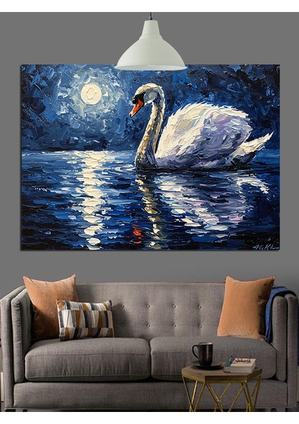 Ay Işığında Beyaz Kuğu Dekoratif Kanvas - Mdf Ahşap Tablo fırsatları