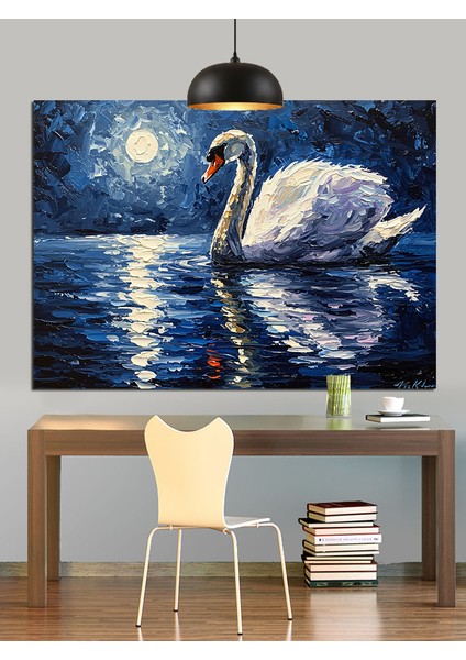 Ay Işığında Beyaz Kuğu Dekoratif Kanvas - Mdf Ahşap Tablo indirimleri