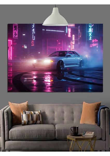 Islak Yolda Hızlı Araba Dekoratif Kanvas - Mdf Ahşap Tablo