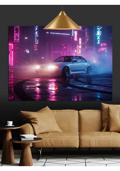 Islak Yolda Hızlı Araba Dekoratif Kanvas - Mdf Ahşap Tablo fırsatları