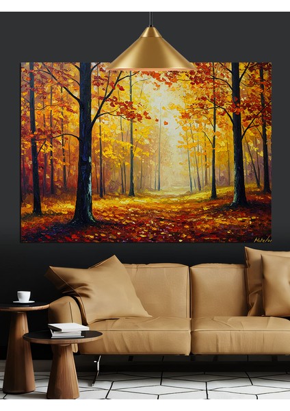 Sonbahar Ormanı Yağlıboya Manzara Dekoratif Kanvas - Mdf Ahşap Tablo