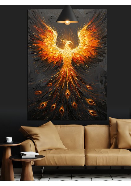 Alevli Feniks Kuşu Yükseliş Sanatı Dekoratif Kanvas - Mdf Ahşap Tablo