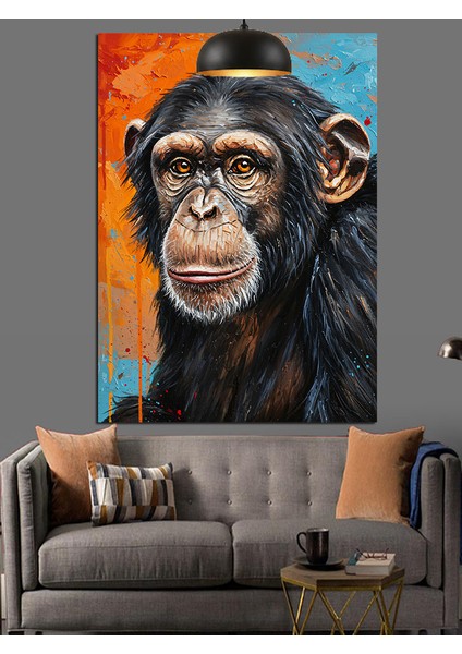 Düşünceli Ifadeli Kara Maymun Portresi Dekoratif Kanvas - Mdf Ahşap Tablo