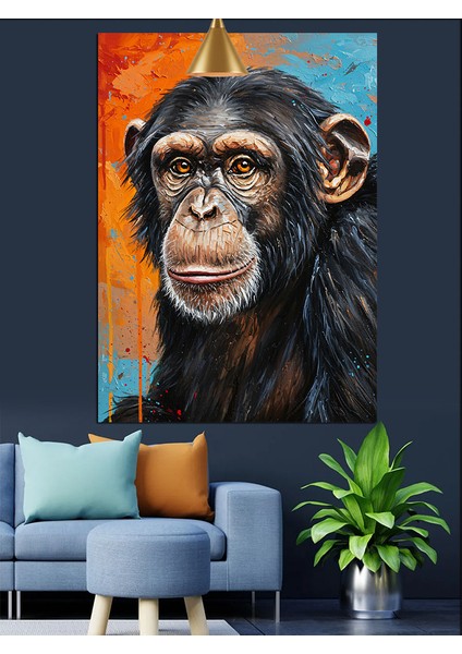 Düşünceli Ifadeli Kara Maymun Portresi Dekoratif Kanvas - Mdf Ahşap Tablo fiyatları