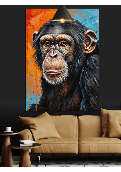 Düşünceli Ifadeli Kara Maymun Portresi Dekoratif Kanvas - Mdf Ahşap Tablo modelleri