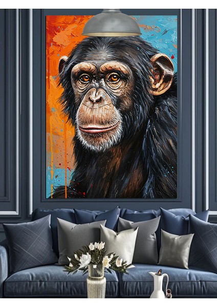 Düşünceli Ifadeli Kara Maymun Portresi Dekoratif Kanvas - Mdf Ahşap Tablo indirimleri