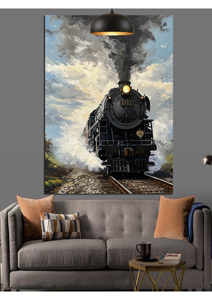 Duman Çıkaran Eski Kara Tren Dekoratif Kanvas - Mdf Ahşap Tablo