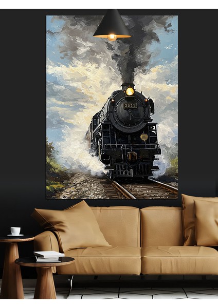Duman Çıkaran Eski Kara Tren Dekoratif Kanvas - Mdf Ahşap Tablo modelleri