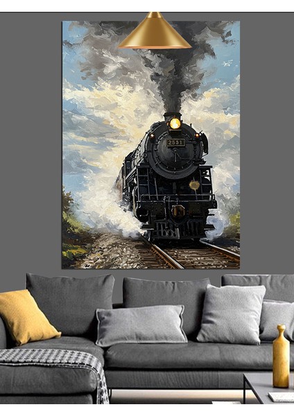 Duman Çıkaran Eski Kara Tren Dekoratif Kanvas - Mdf Ahşap Tablo fırsatları