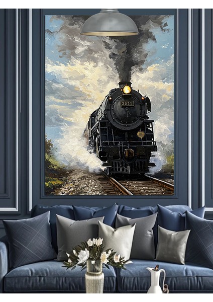 Duman Çıkaran Eski Kara Tren Dekoratif Kanvas - Mdf Ahşap Tablo indirimleri