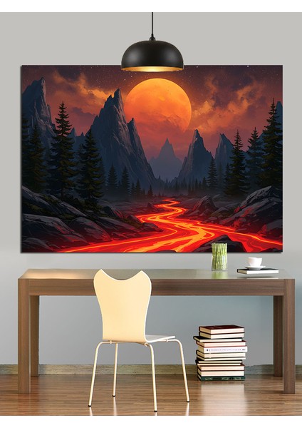 Yanardağ Kızıl Lav Akıntısı Dekoratif Kanvas - Mdf Ahşap Tablo