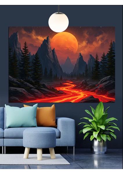 Yanardağ Kızıl Lav Akıntısı Dekoratif Kanvas - Mdf Ahşap Tablo fiyatları