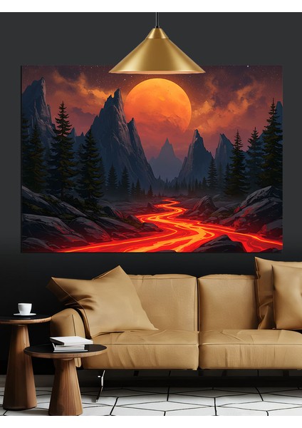 Yanardağ Kızıl Lav Akıntısı Dekoratif Kanvas - Mdf Ahşap Tablo modelleri