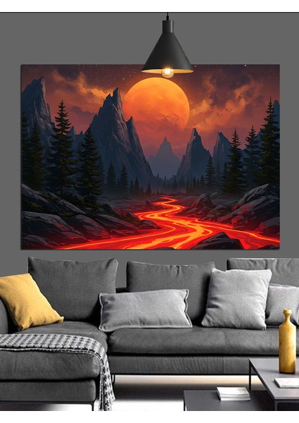 Yanardağ Kızıl Lav Akıntısı Dekoratif Kanvas - Mdf Ahşap Tablo fırsatları