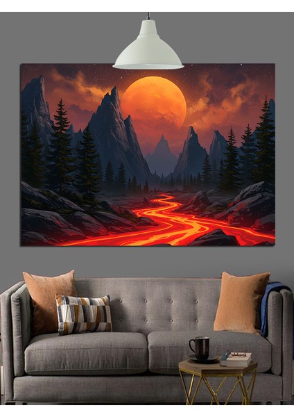 Yanardağ Kızıl Lav Akıntısı Dekoratif Kanvas - Mdf Ahşap Tablo indirimleri