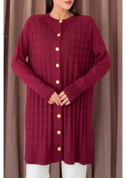 Merserize Gold Düğmeli Uzun Hırka