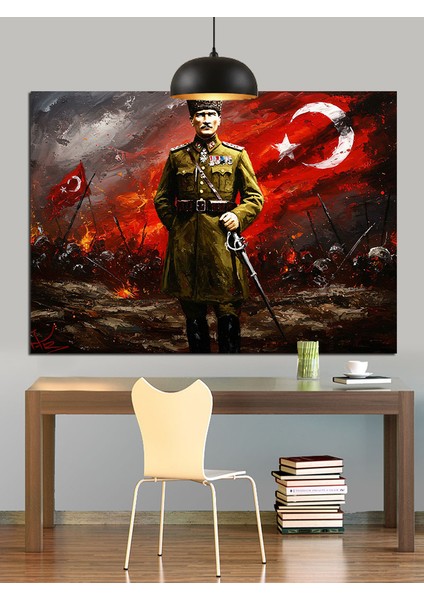 Atatürk Ay Yıldız Bayrak Dekoratif Kanvas - Mdf Ahşap Tablo