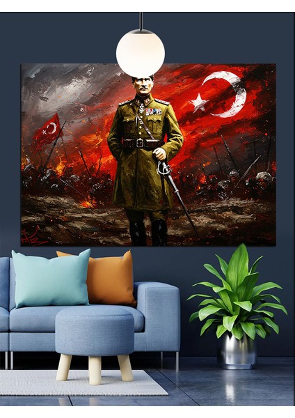 Atatürk Ay Yıldız Bayrak Dekoratif Kanvas - Mdf Ahşap Tablo fiyatları