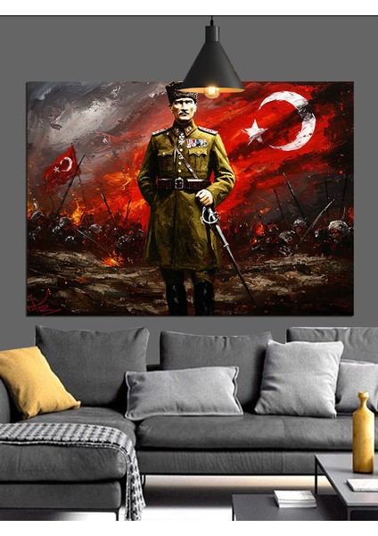 Atatürk Ay Yıldız Bayrak Dekoratif Kanvas - Mdf Ahşap Tablo fırsatları