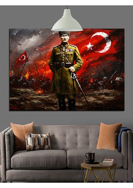 Atatürk Ay Yıldız Bayrak Dekoratif Kanvas - Mdf Ahşap Tablo indirimleri