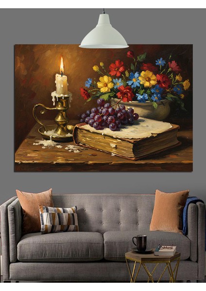 Kitaplar ve Yanan Mum Dekoratif Kanvas - Mdf Ahşap Tablo modelleri