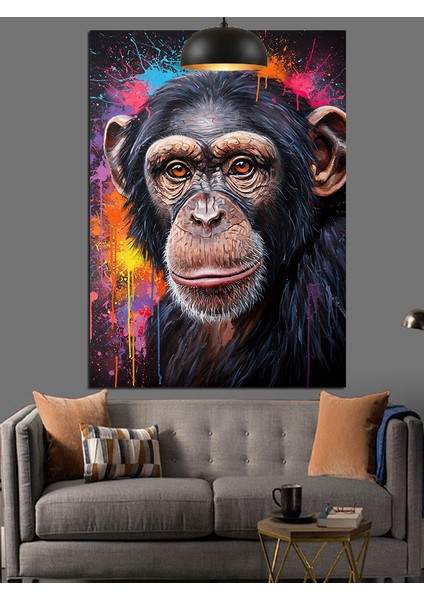Komik Yüz Ifadeli Şempanze Portresi Dekoratif Kanvas - Mdf Ahşap Tablo modelleri