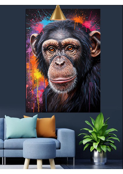 Komik Yüz Ifadeli Şempanze Portresi Dekoratif Kanvas - Mdf Ahşap Tablo fırsatları