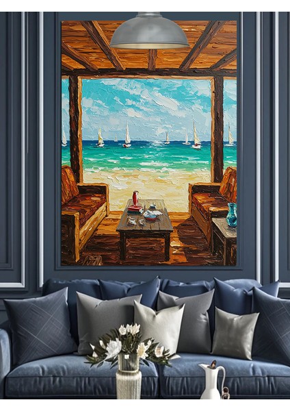 Pencereli Sahil Evi Dinlenme Hali Dekoratif Kanvas - Mdf Ahşap Tablo