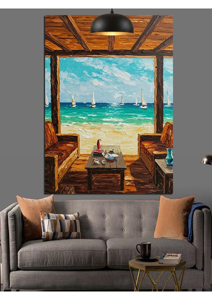 Pencereli Sahil Evi Dinlenme Hali Dekoratif Kanvas - Mdf Ahşap Tablo fiyatları