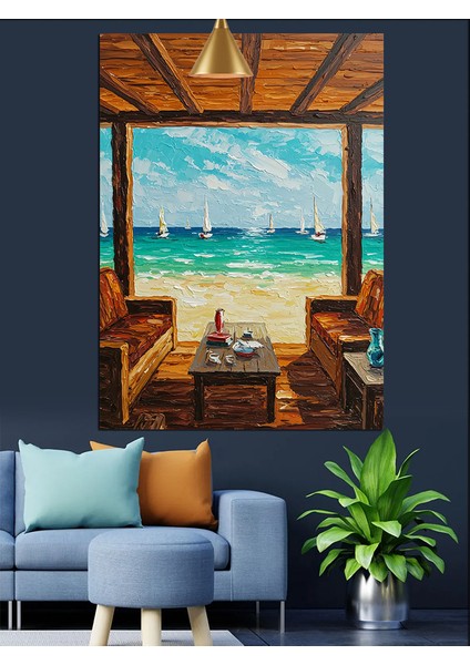 Pencereli Sahil Evi Dinlenme Hali Dekoratif Kanvas - Mdf Ahşap Tablo modelleri