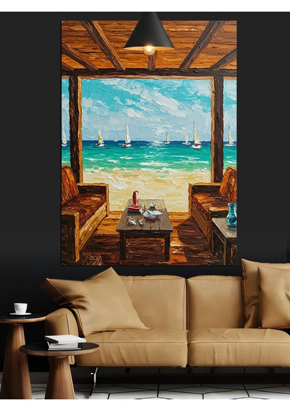 Pencereli Sahil Evi Dinlenme Hali Dekoratif Kanvas - Mdf Ahşap Tablo fırsatları
