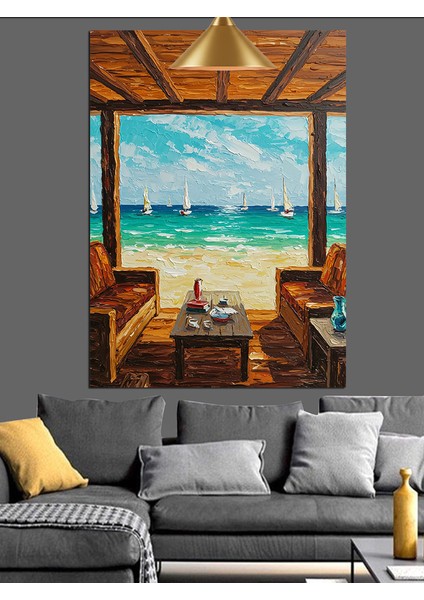 Pencereli Sahil Evi Dinlenme Hali Dekoratif Kanvas - Mdf Ahşap Tablo indirimleri