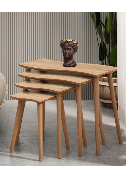 Salsa 4lü Dörtlü Mdf Ahşap Zigon Sehpa Meşe