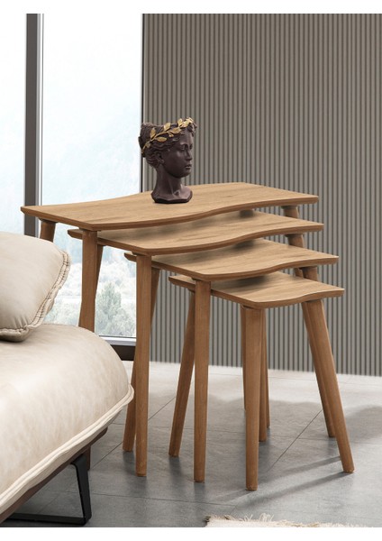 Salsa 4lü Dörtlü Mdf Ahşap Zigon Sehpa Meşe modelleri