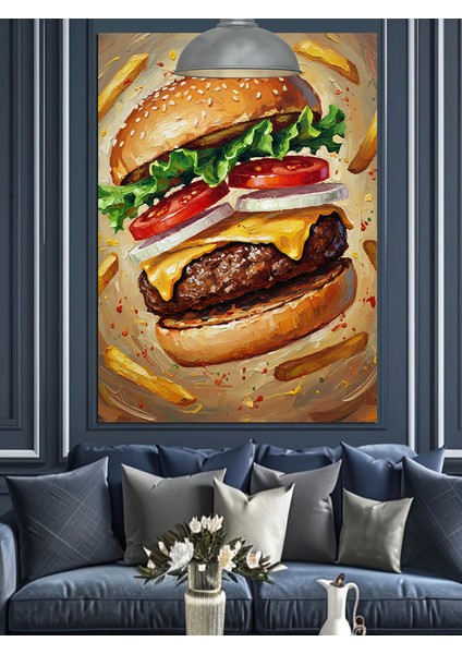 Büyük Hamburger ve Yanındaki Kızartmalar Dekoratif Kanvas - Mdf Ahşap Tablo fiyatları