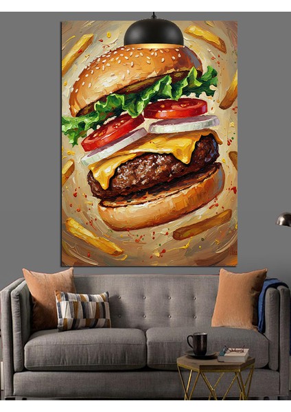 Büyük Hamburger ve Yanındaki Kızartmalar Dekoratif Kanvas - Mdf Ahşap Tablo modelleri